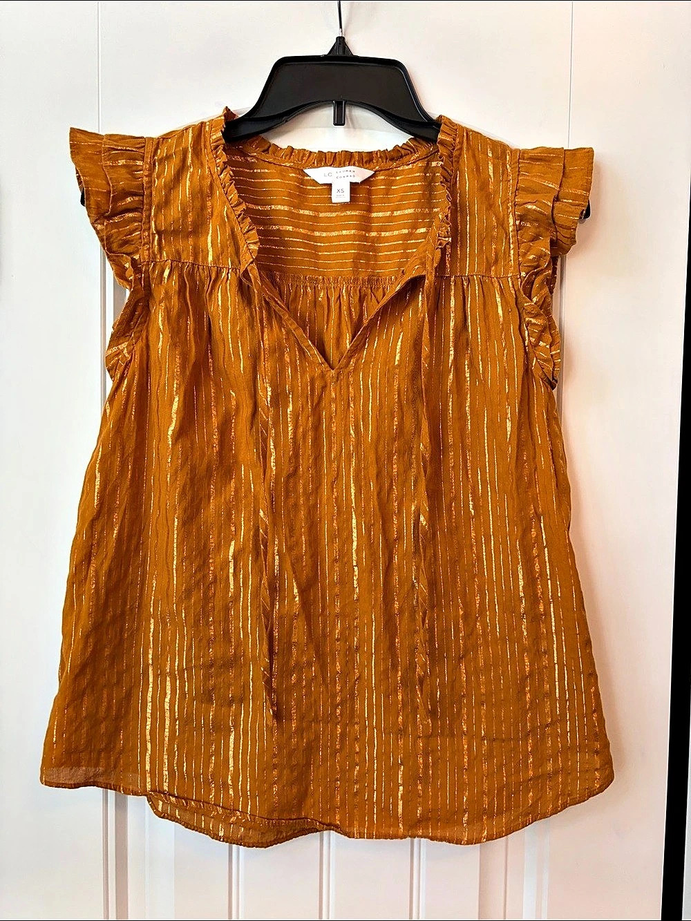 Lauren Conrad Metallic Striped Ruffle Blouse in Orange XS